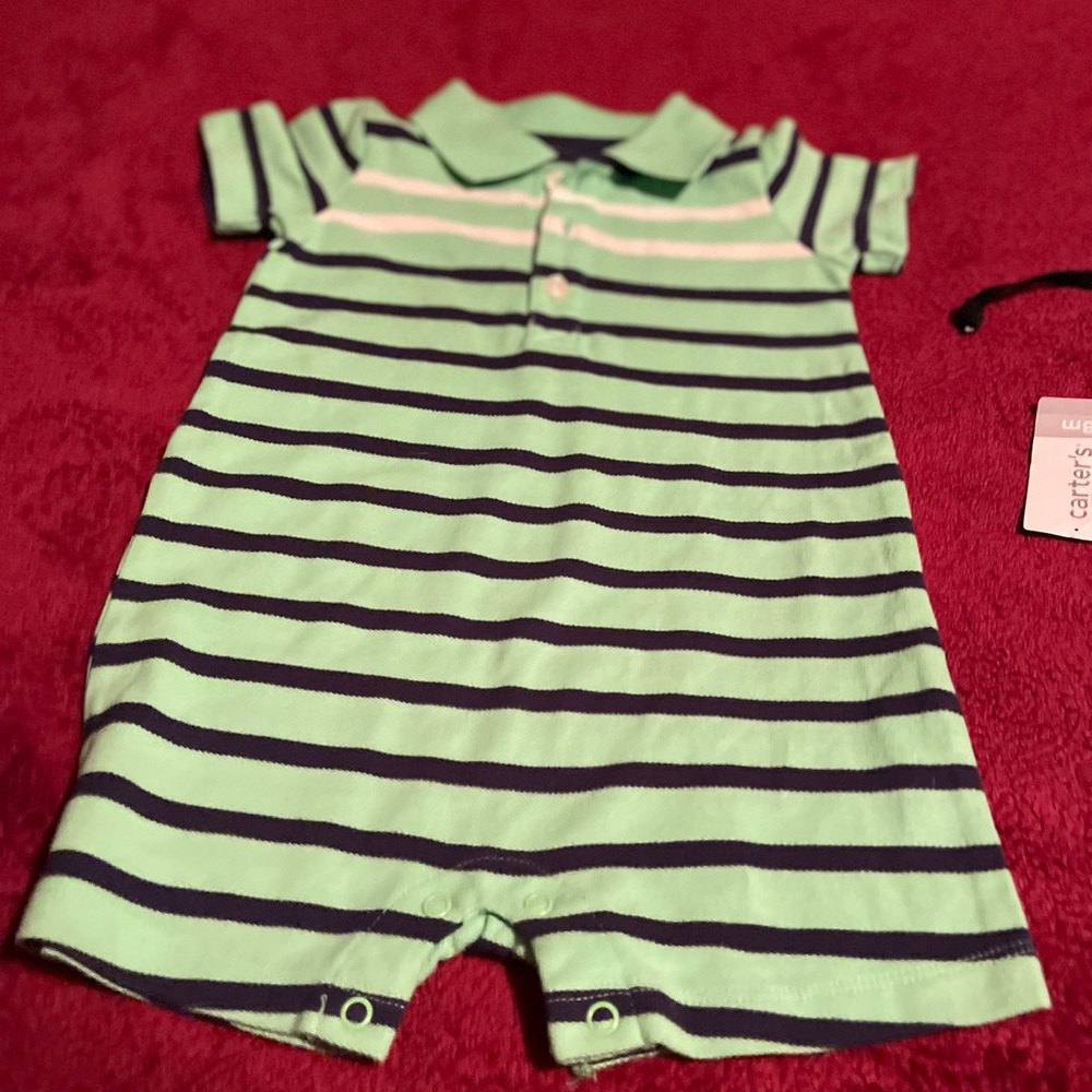 Carter's Mint and Navy Striped Romper